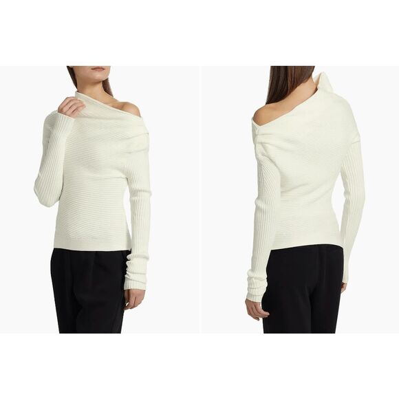 NWT A.W.A.K.E. Mode Ribbed Off The Shoulder Pullover Sweater Ivory Medium $535 - Picture 1 of 10